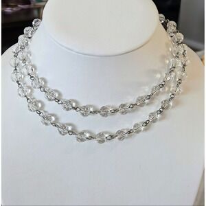 Vintage Faceted‎ Crystals Glass Bead Beaded Long Necklace Jewel Kade JK 30"